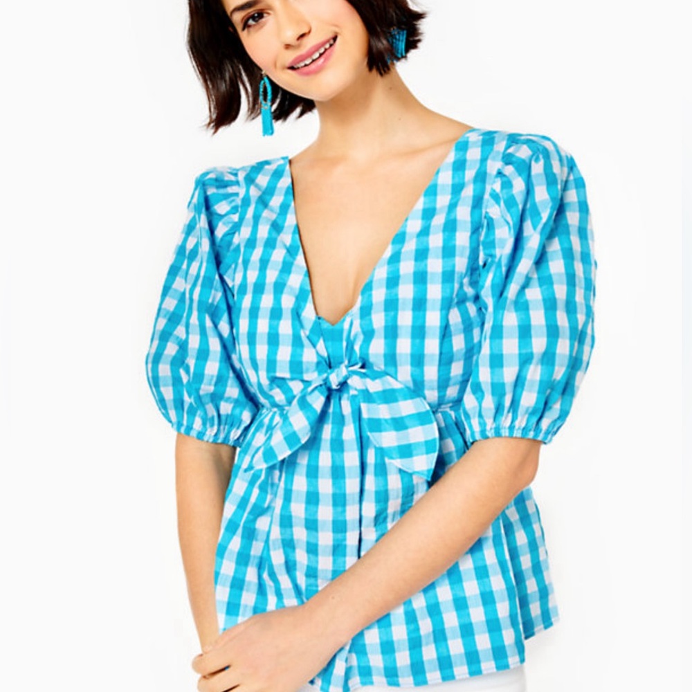 Lilly Pulitzer Sarafina Gingham Babydoll Top. NWT. Size 12 - Picture 2 of 5